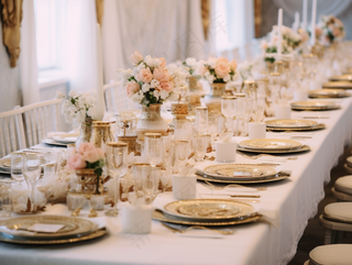 婚礼餐桌西餐奢华白金摄影图