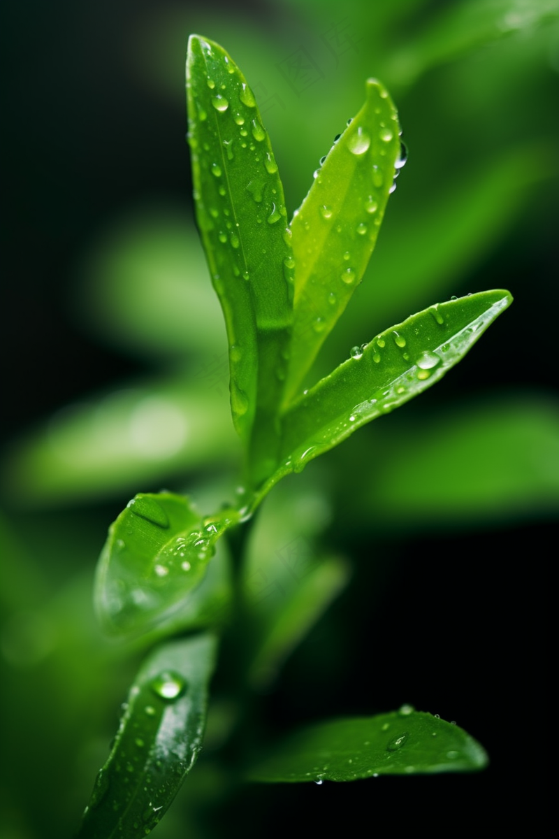 春天绿植绿叶挂着露珠水滴谷雨摄影图(2688x4032)