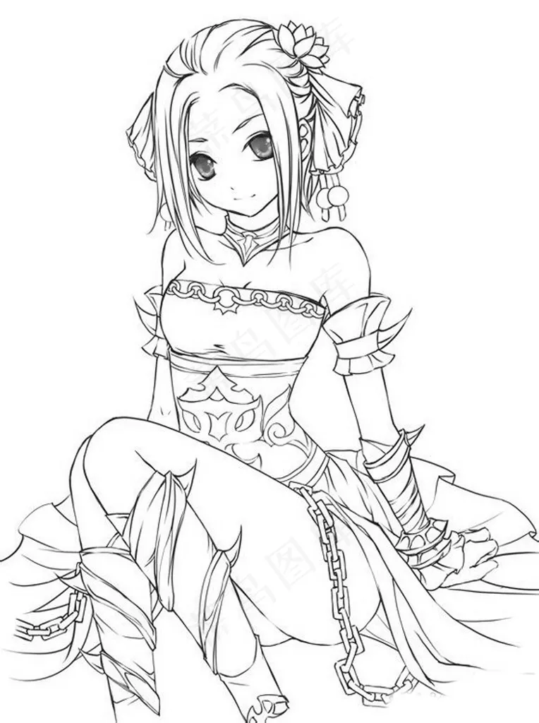古风线稿丨PPT插画丨手绘线稿丨国风美女020ai矢量模版下载