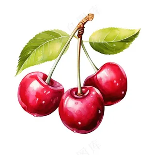 樱桃水果手绘插画插图元素免抠