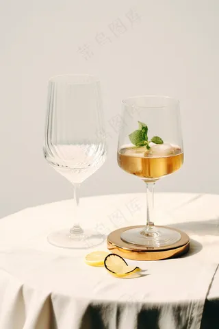 白葡萄酒青柠夏日冰镇饮品摄影图