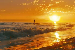 落日海洋沙滩夕阳晚霞摄影图 