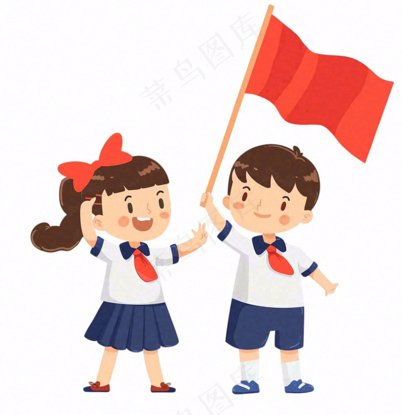 学生拿着旗帜红旗青少年青年国庆人物卡通插画免抠(1024x1056)