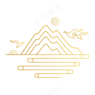 山水波浪祥云中式国风线条21免扣素材