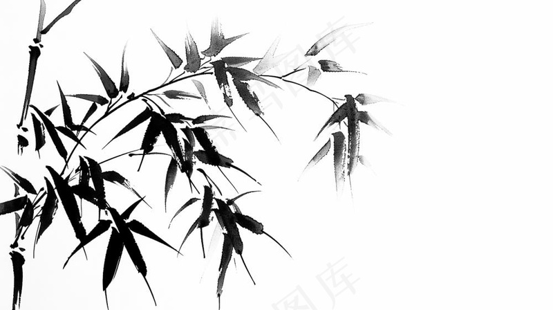 水墨竹子竹叶黑白插画免抠(1456x816)