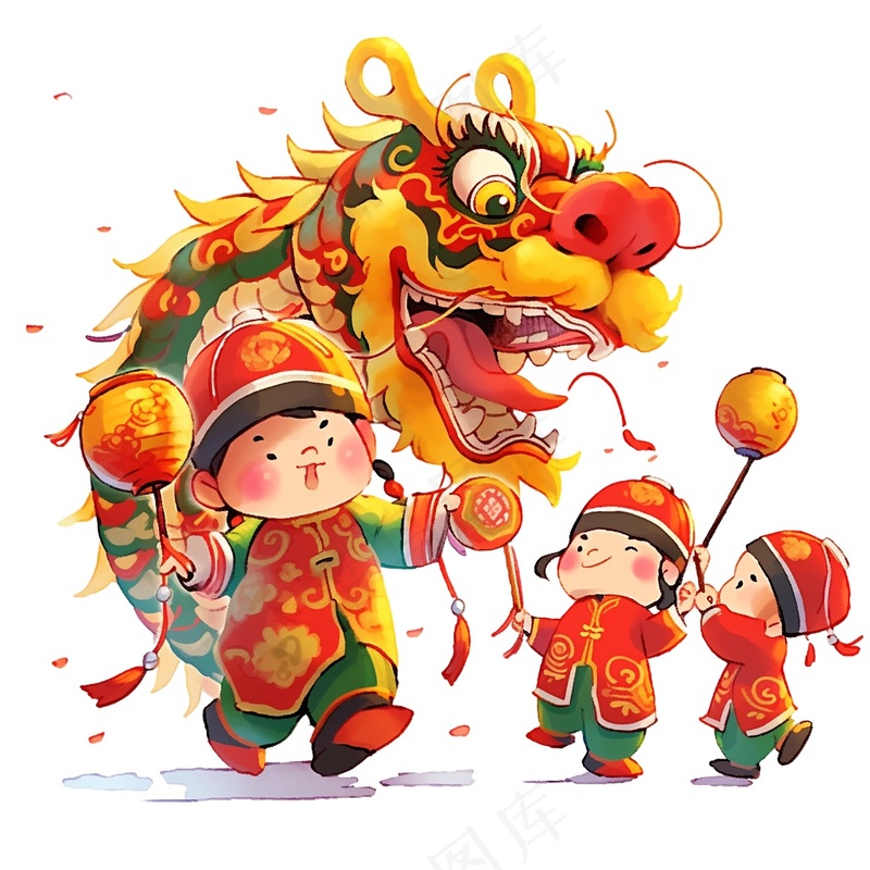 新年舞龙儿童画图片素材 (9)