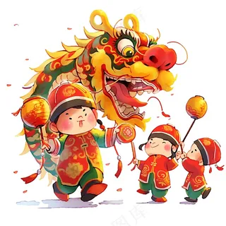 新年舞龙儿童画图片素材 (9)