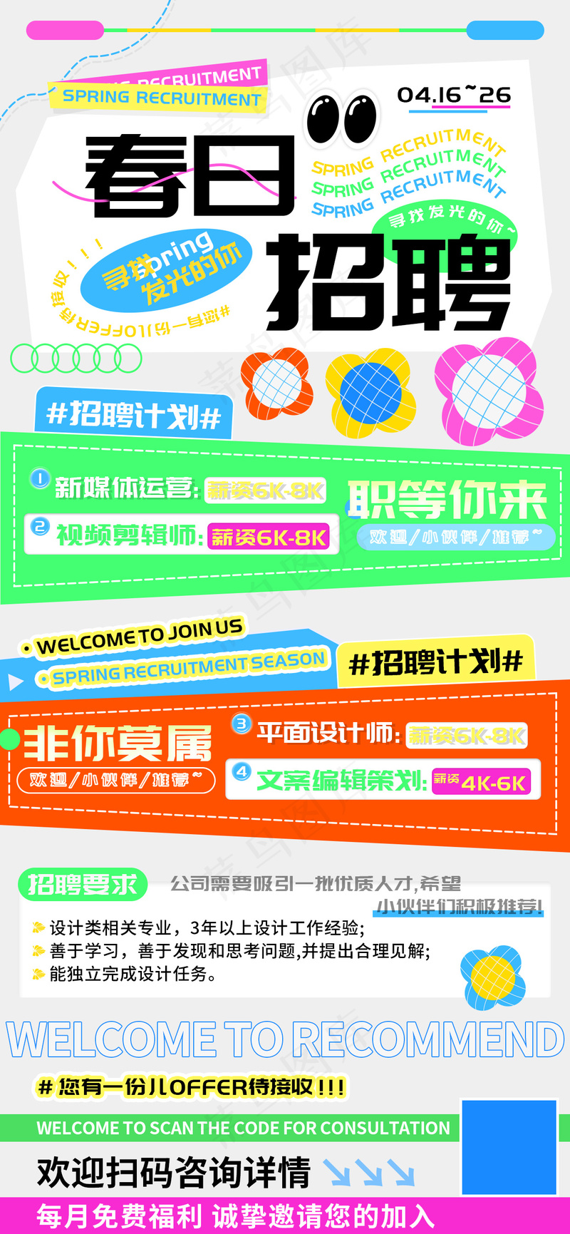 春日招聘季视频设计剪辑运营海报psd模版下载