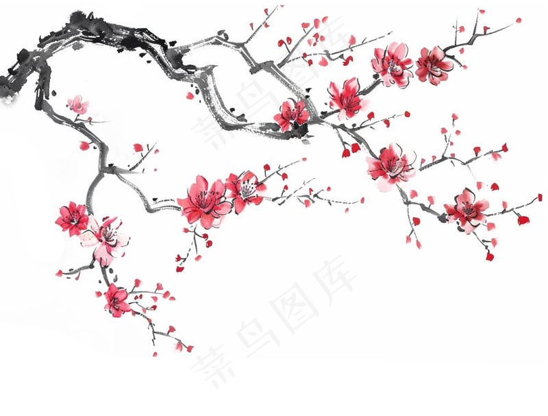 梅花寒梅水墨画中国风插画免抠(1264x960)