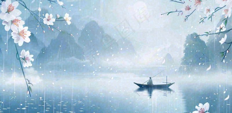 雨水春分背景清明清明节清明节唯美古风意境山水风景插画海报背景(1568x768)