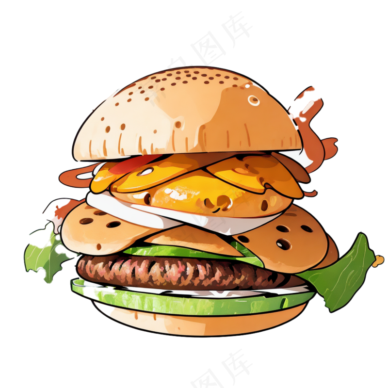 汉堡多层简约插画清新可爱食物