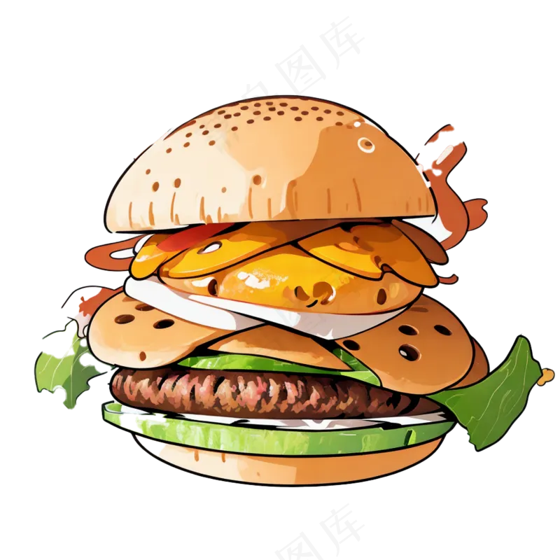 汉堡多层简约插画清新可爱食物