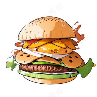 汉堡多层简约插画清新可爱食物