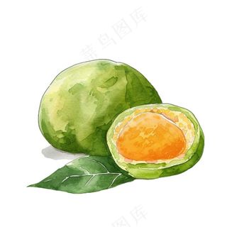 青团艾草清明元素水彩插画免抠