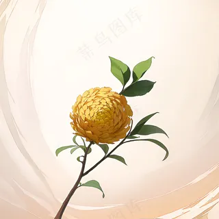 白色黄色手绘新中式风格花植物114