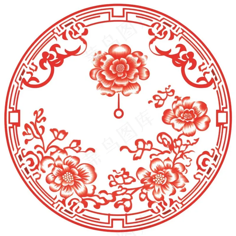 中式红色圆形贴纸窗花插画免抠(1024x1024)