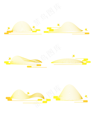 山水波浪祥云中式国风线条59免扣素材