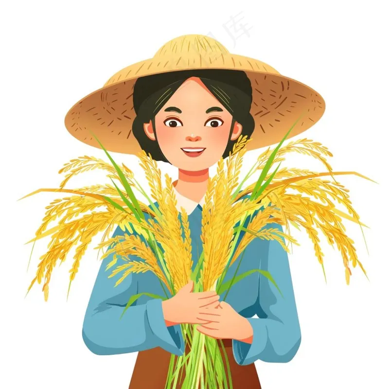 农民劳动人民抱着稻穗丰收人物插画免抠(1024x1024)