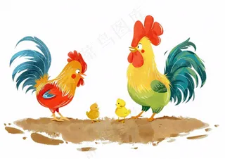 大公鸡小鸡鸡蛋卡通插画免抠