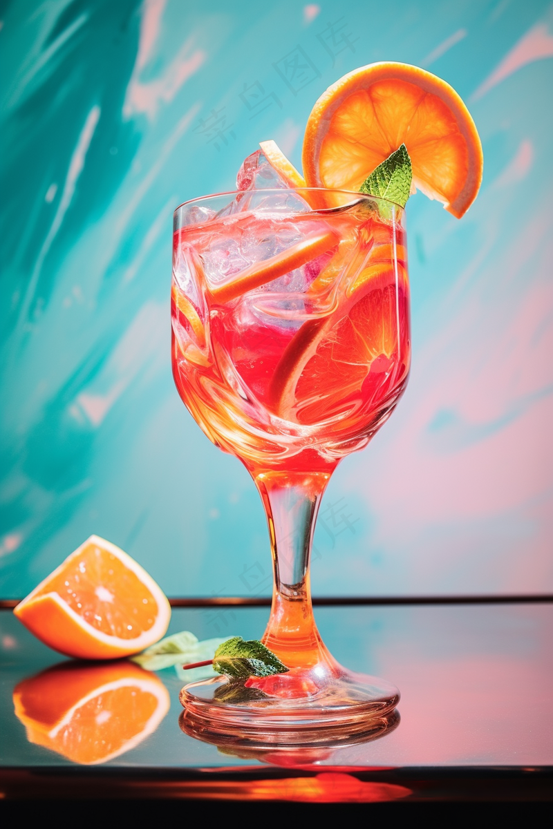 西柚气泡果酒饮料摄影图