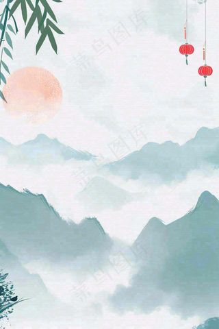 古风山水水墨画柳树柳条日出燕子惊蛰清明端午插画背景