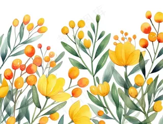 春季春天花草植物水彩鲜花花卉枝叶插画免抠