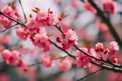 春天粉色樱花树枝摄影图