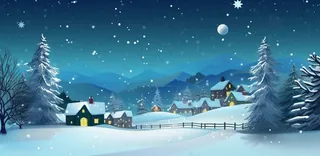 冬季雪天圣诞小镇装饰夜晚节日氛围卡通插画背景