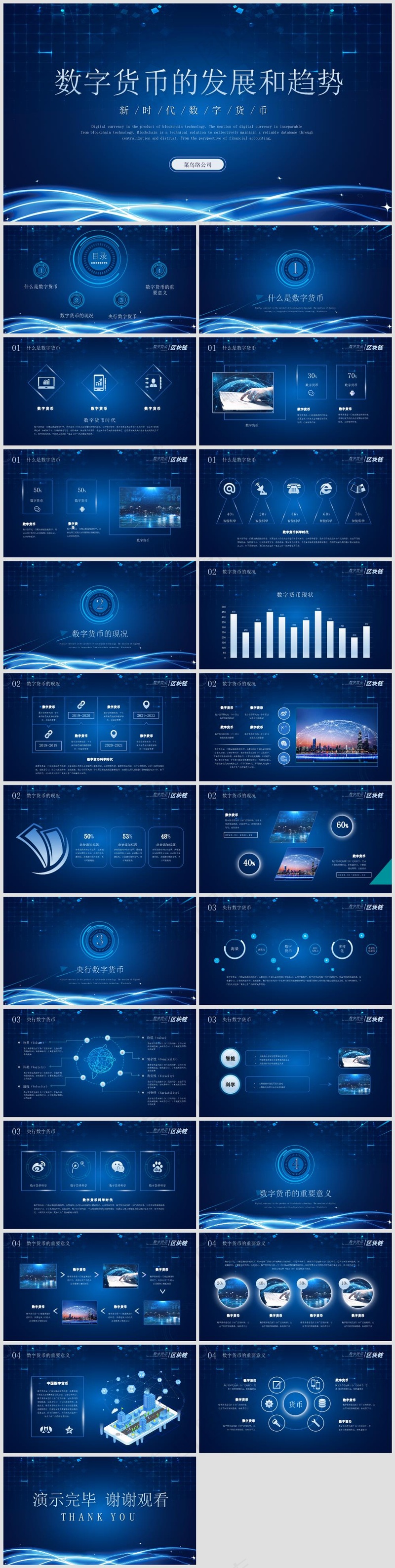 蓝色数字科技风工作总结PPT模板17