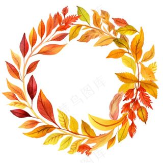 枫叶落叶树叶简约秋天圆形边框水彩画插画免抠