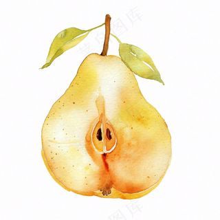 梨子水果切块水彩画免抠