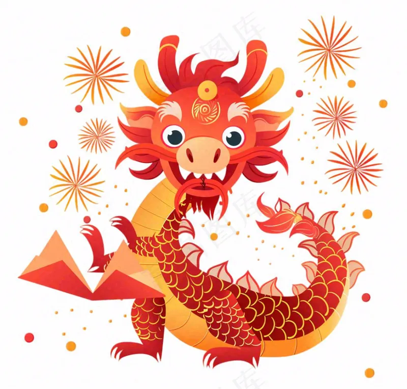 中国龙龙年红色卡通插画免抠(1072x1024)