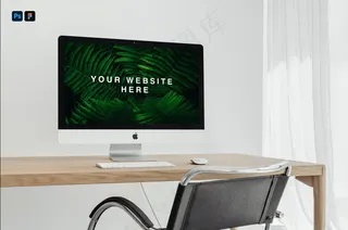  iMac Pro 电脑样机，放置在桌子上的苹果电脑样机 