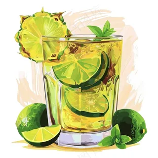 青柠檬茶果汁汽水饮料卡通插画免抠