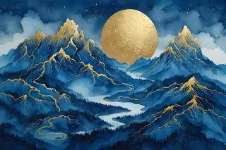 插图蓝山金河山水水墨图图片