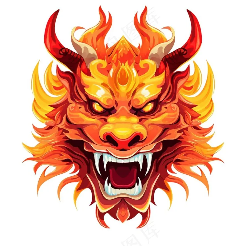 龙龙头红色新年龙年卡通插画免抠(1024x1024)