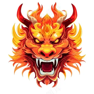龙龙头红色新年龙年卡通插画免抠