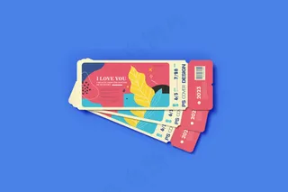 蓝色背景长方形可撕门票样机4