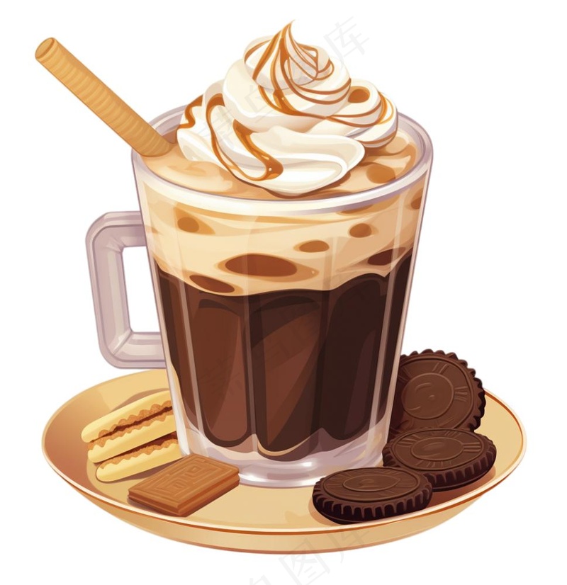 巧克力饼干奶茶奶油下午茶饮品卡通手绘插画免抠