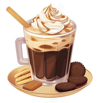 巧克力饼干奶茶奶油下午茶饮品卡通手绘插画免抠