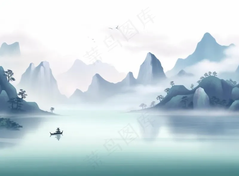 山水水墨画中国风插画背景(1280x944)