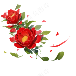 红色 海棠花 手绘 免抠 素材22