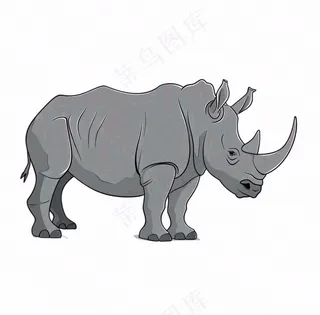 大犀牛动物卡通插画免抠
