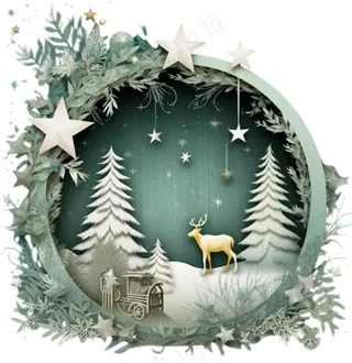 圣诞卡通剪纸麋鹿圣诞树绿色卡通免抠