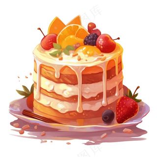 蛋糕美味甜点水果冰淇淋蛋糕生日卡通插画免抠