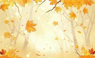 秋天红了的枫叶枫树落叶飘零立秋秋分黄色卡通插画背景
