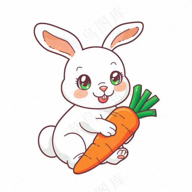 小白兔抱着胡萝卜可爱动物卡通插画免抠