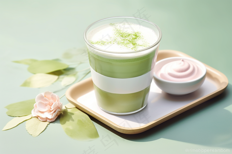 抹茶慕斯奶茶甜点下午茶饮料摄影图