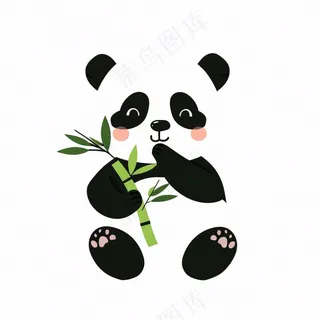 大熊猫国宝抱着竹子卡通插画免抠
