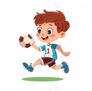 踢足球小运动员卡通插画免抠